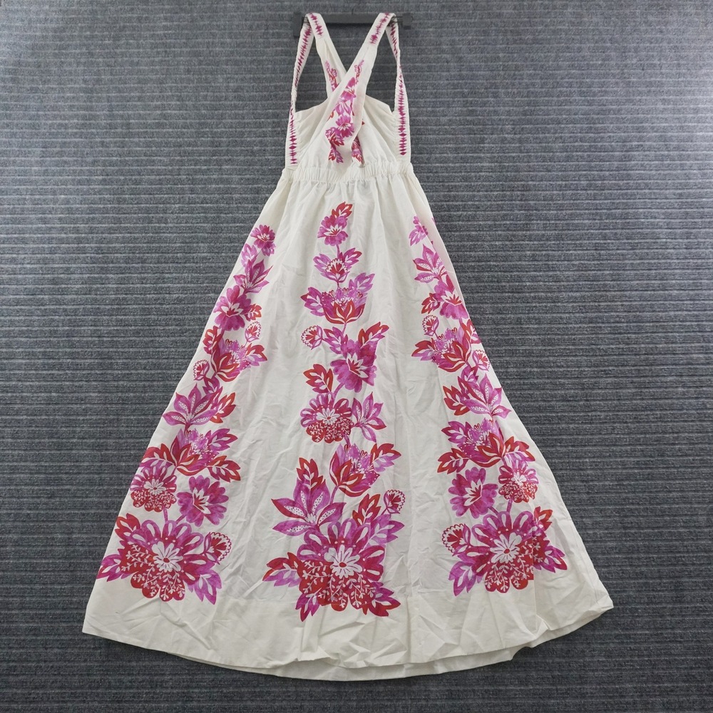 Farm Rio Maxi Dress Women Size M White Floral Halter Neck Sleeveless Cotton